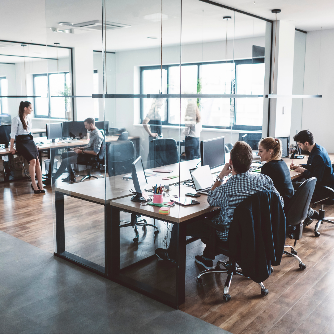 A traditional office space, where coworking happens by walking up to desk