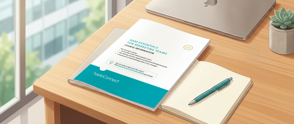 illustration of a desk with the course info pack