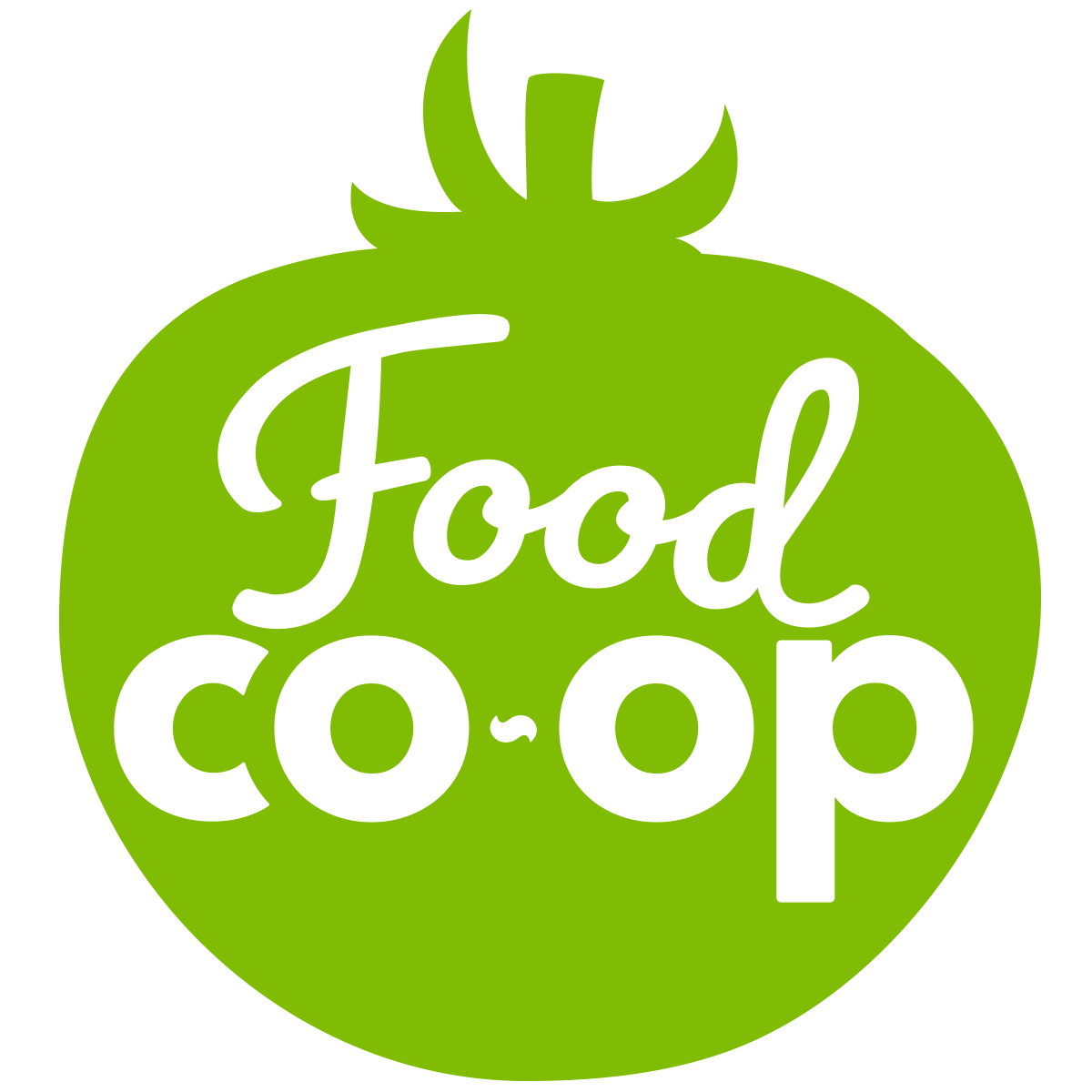 Green Cherry Tomato with the Food Coop in white type