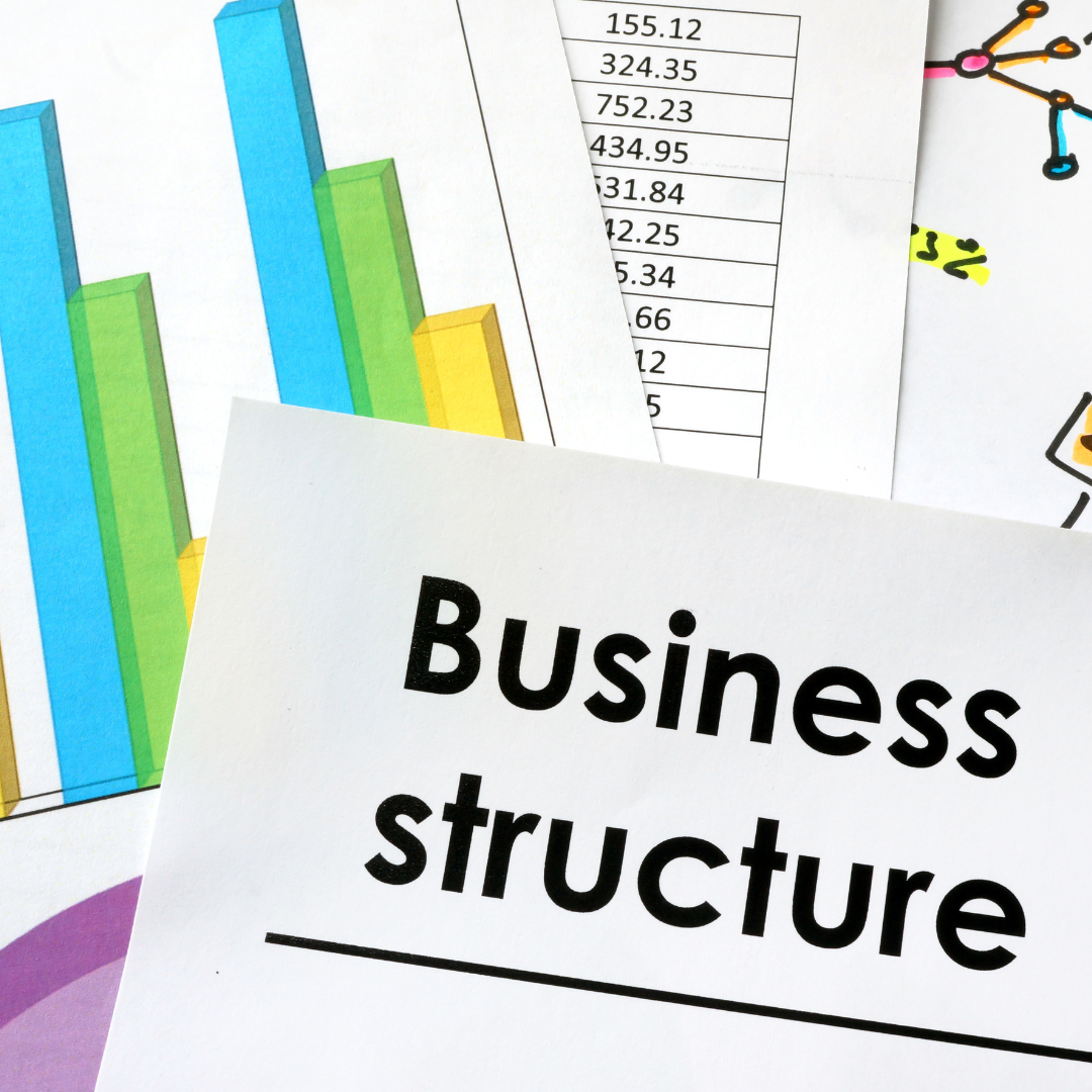 text that says business structure and bar graphs and numbers