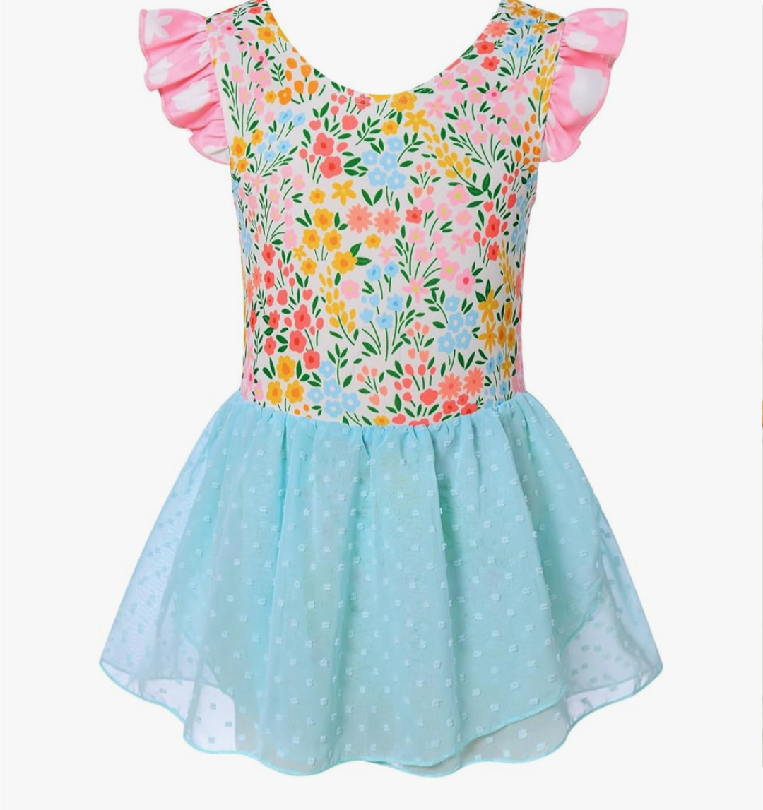 Funnycokid Ballet Leotard for Girls Dance Leotards with Skirt Toddler Ruffle Sleeve Ballerina Outfit