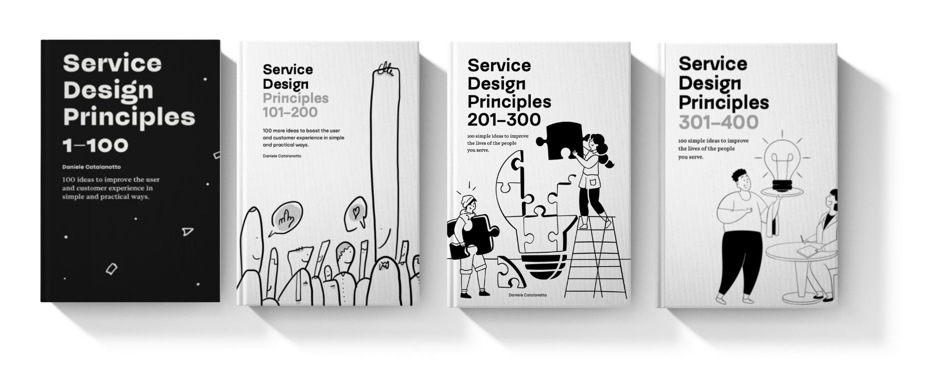 Covers of the first four books in the Service Design Principles series