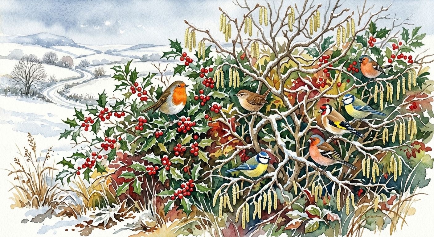 Een inheemse heg biedt zangvogels bessen en beschutting in de winter