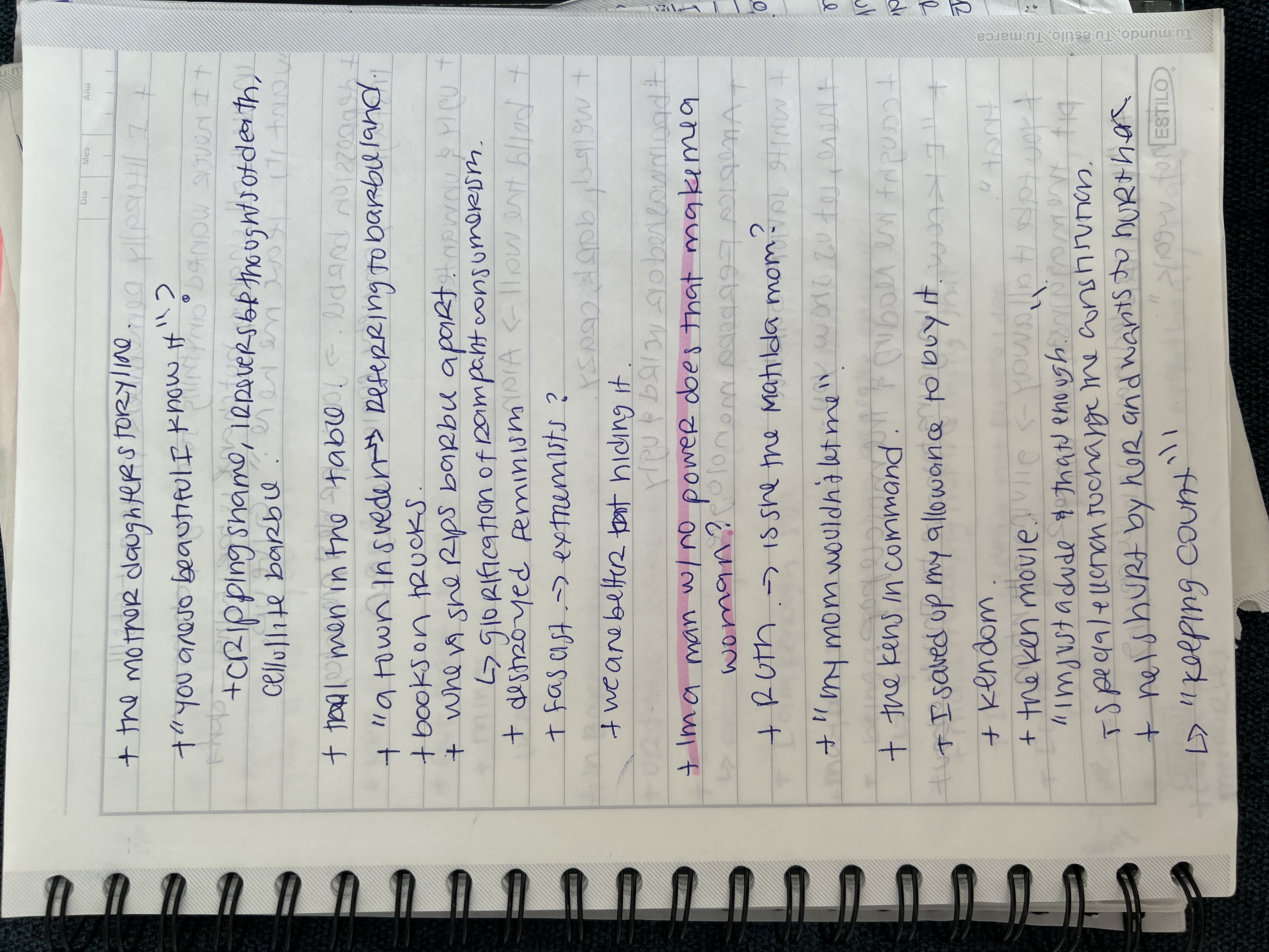 highlight from the notes: I'm a man with no power does that make me a woman?