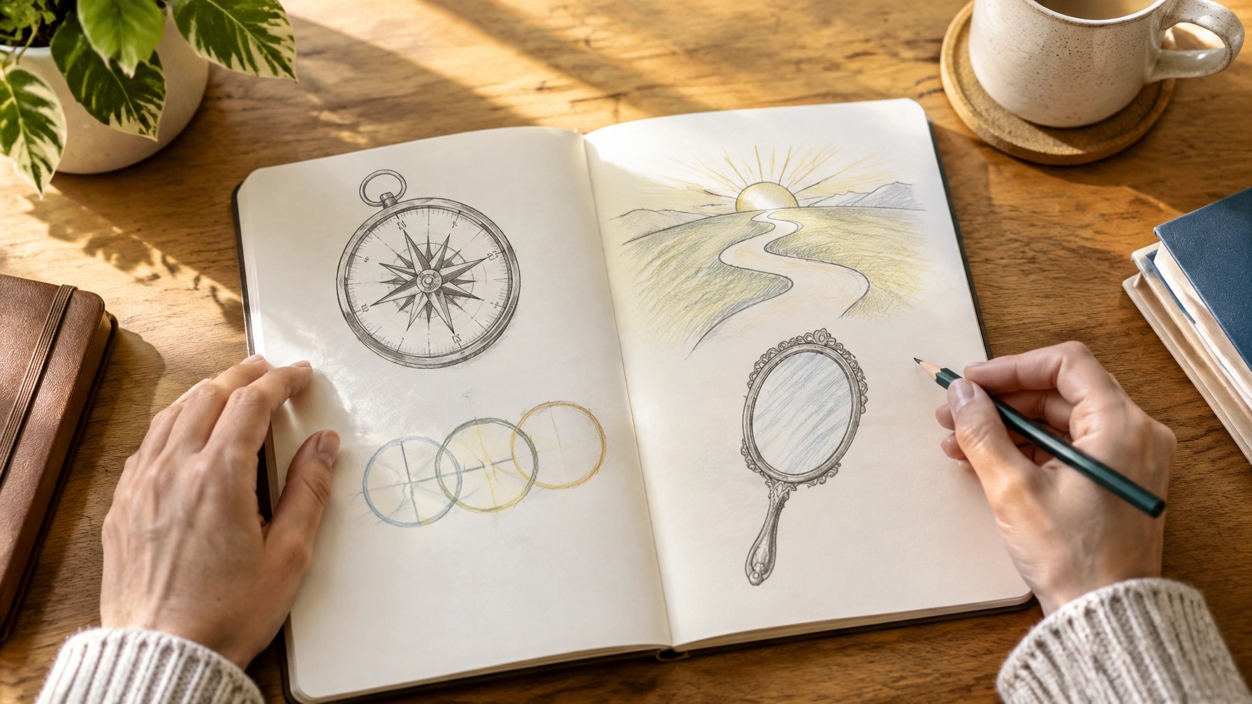 Open Legacy Lessons journal on a warm wooden desk, inviting quiet reflection on career direction and what comes next.