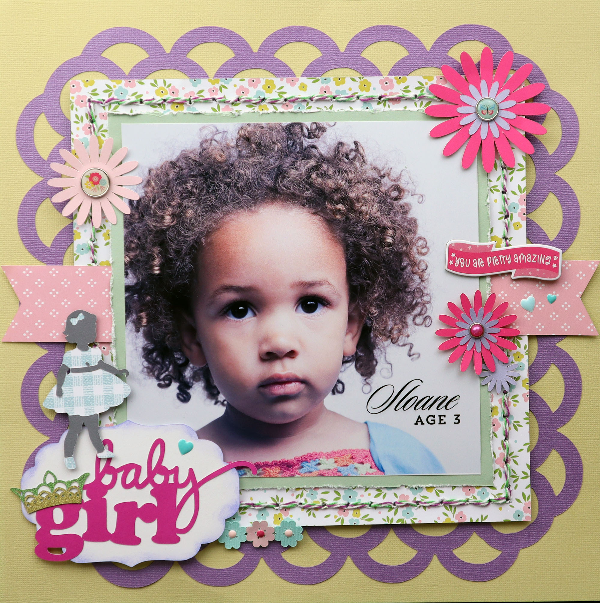 Baby girl layout, thescrapbookschool.com