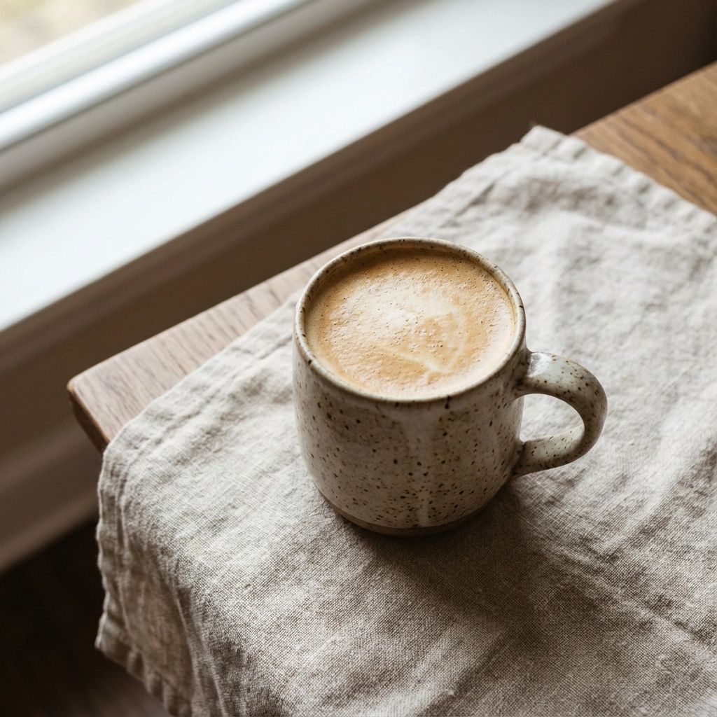 Morning coffee in natural sunlight to support circadian rhythm and healthy sleep-wake cycle