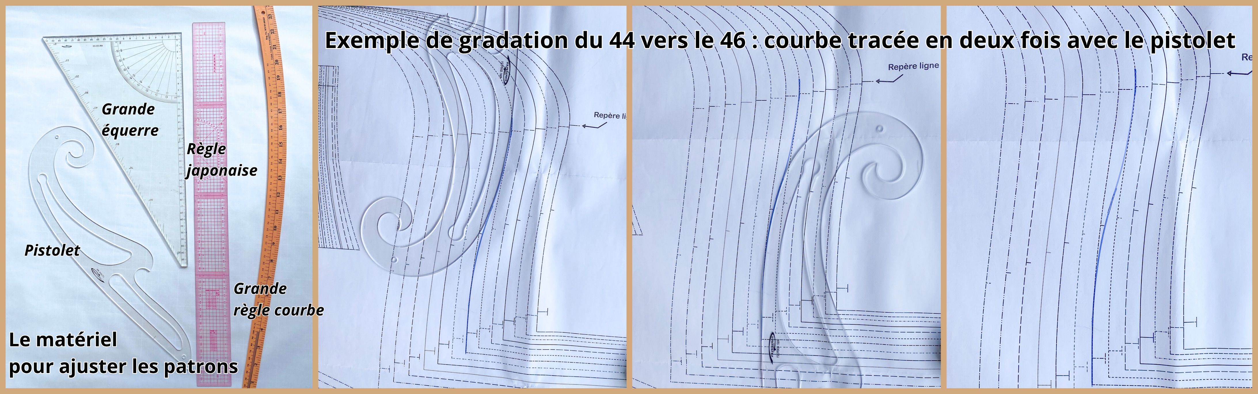 Utilisation d’un pistolet de couture pour tracer des courbes harmonieuses et sans cassure sur un patron