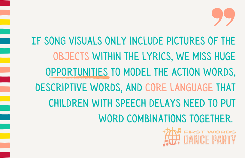 A quote about how important it is for song visuals to include symbols for words beyond just objects.