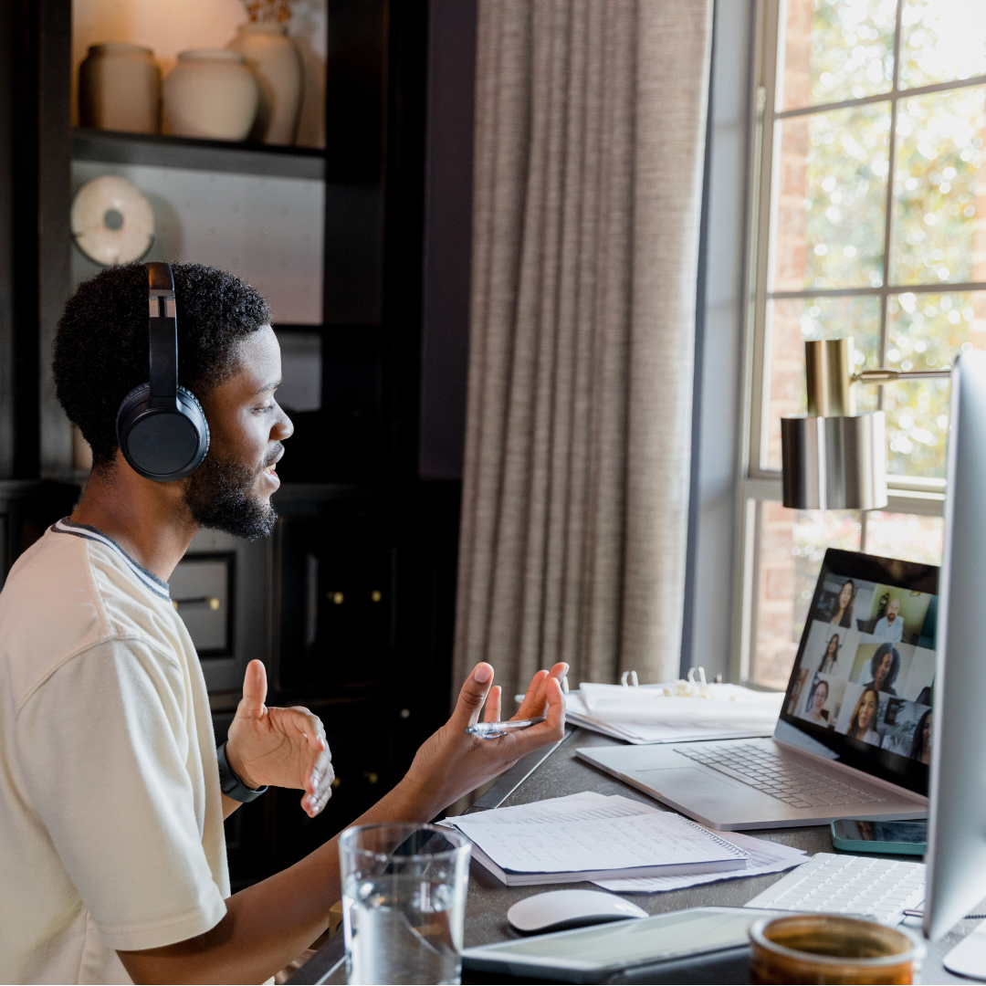 Man does coworks on zoom call