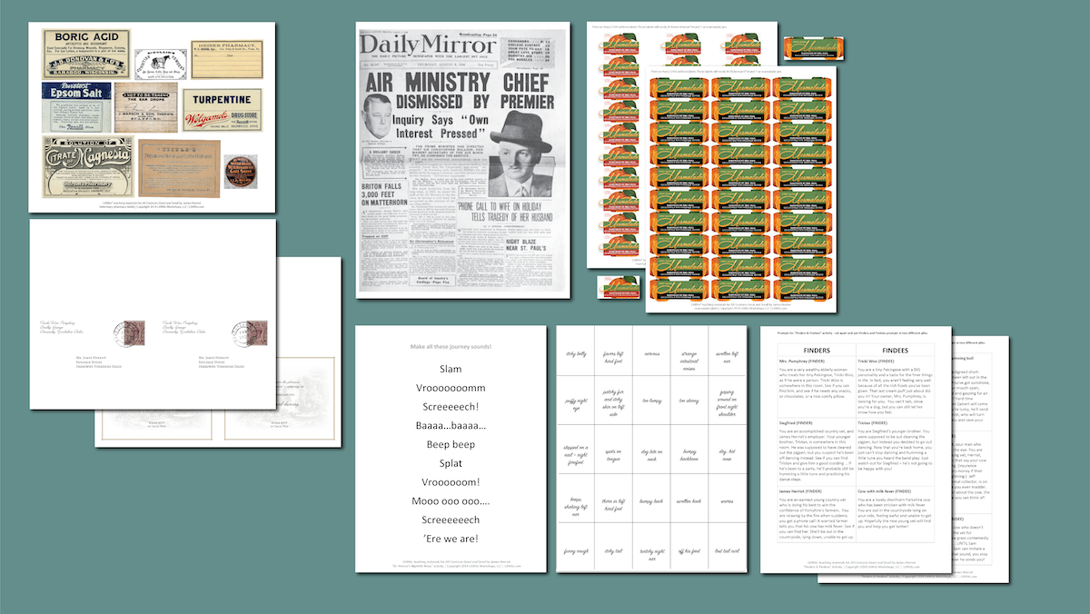 Printables to go with our fun creative teaching ideas and lesson plans for ALL CREATURES GREAT AND SMALL by James Herriot, from LitWits Workshops