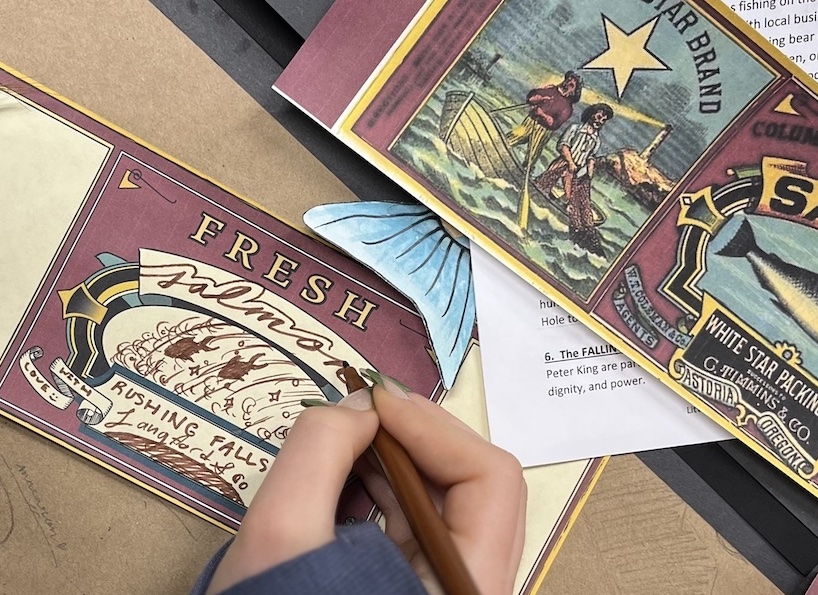 Design a salmon can label for Karl Andersen and Peter King, new factory owners at the end of GENTLE BEN by Walt Morey - creative teaching idea by LitWits Workshops