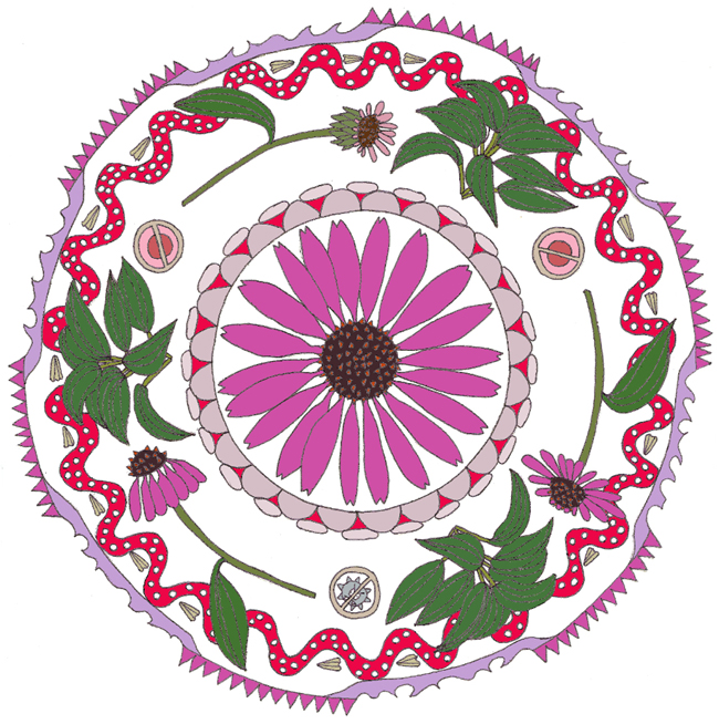 Ingekleurde mandala van rode zonnehoed
