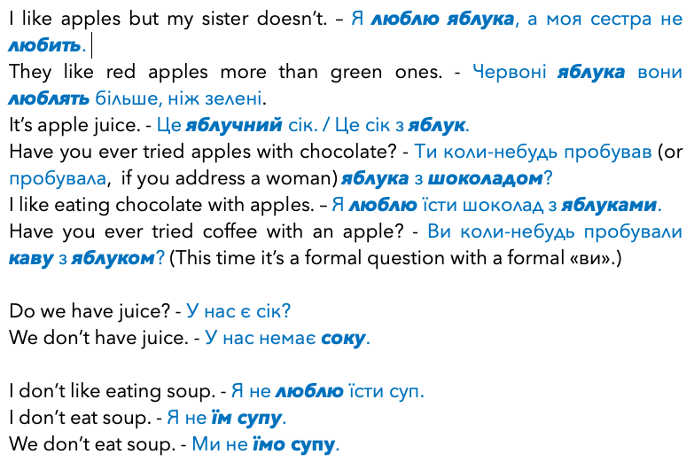 ukrainian food words and basic phrases with them