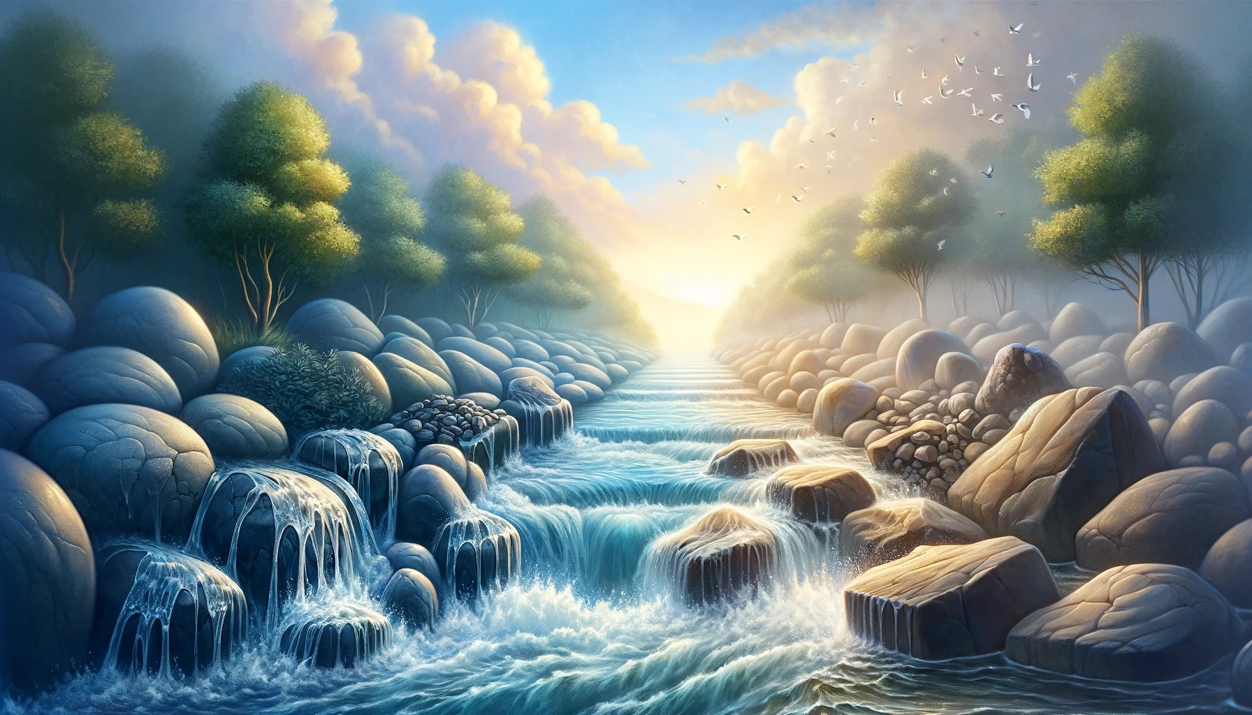 Rivière avec des rochers bloquant le courant de l'eau