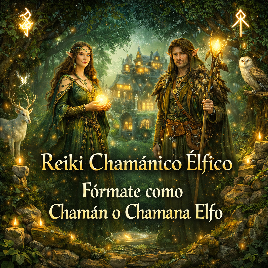 Reiki Chamánico Élfico con elfos sanadores en bosque mágico, energía espiritual. formación como Chamán o Chamana Elfo. Imparte el curso Anna María Rubio Cintas ,en Energía Reiki Kundalini Escuela Holística.