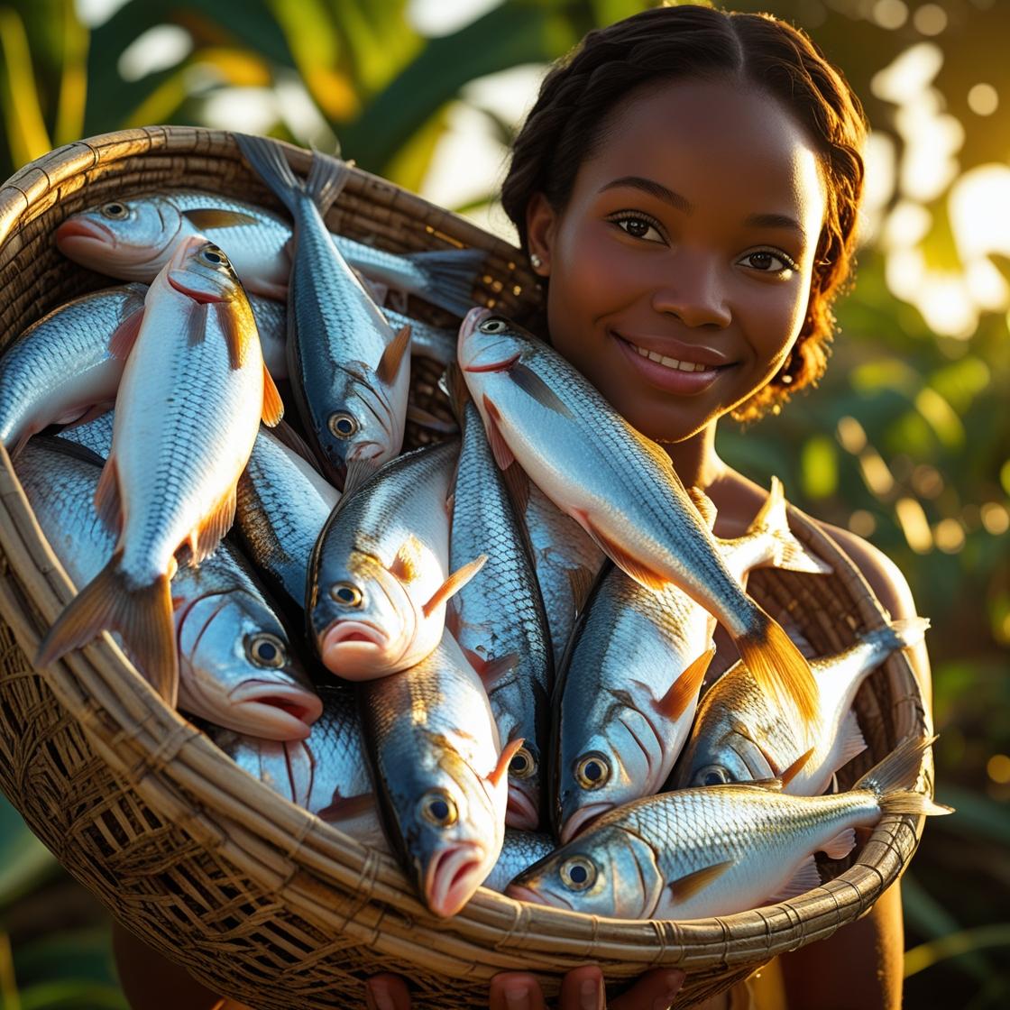 Marina l'ivoirienne, avec son panier de poissons