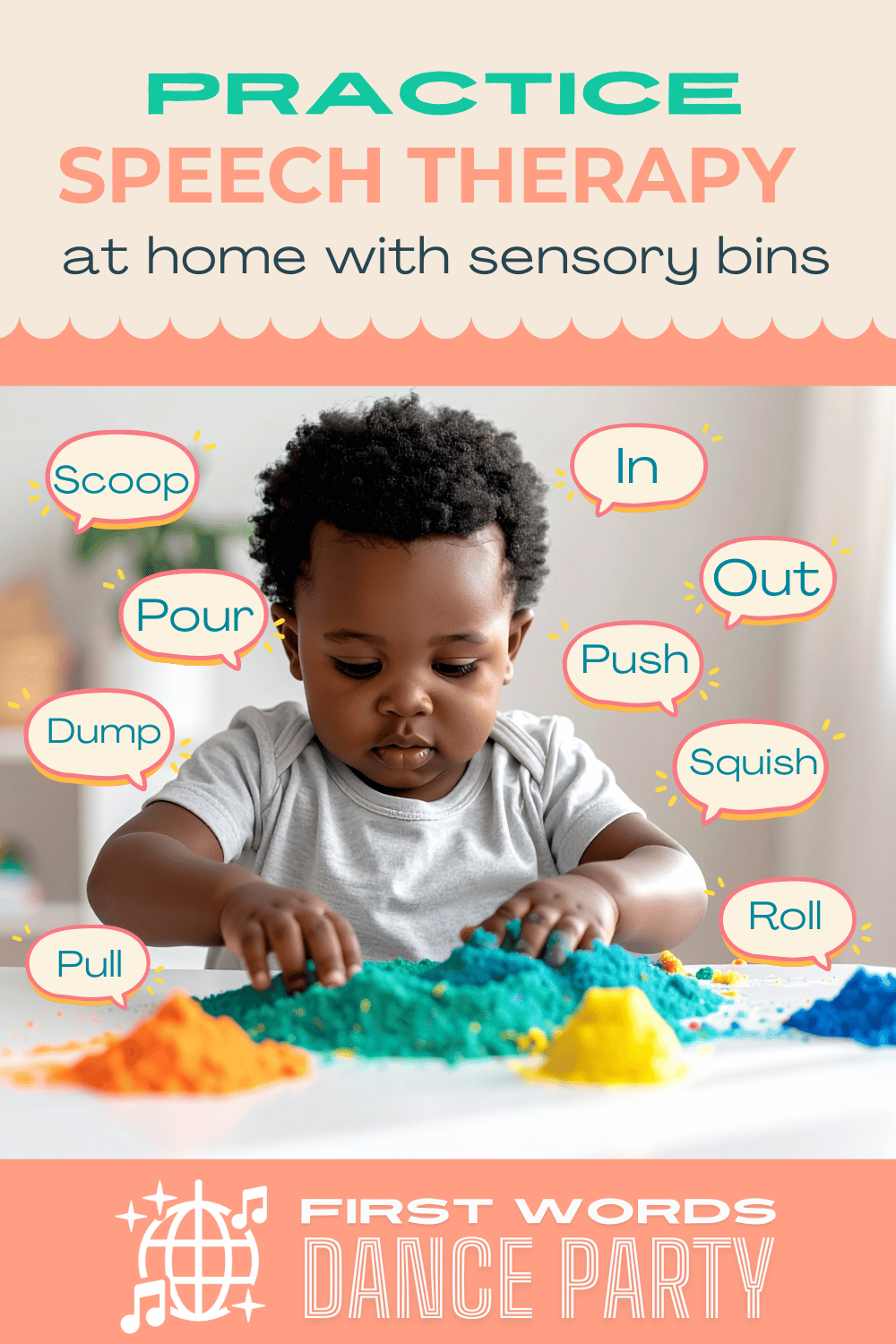 A child using kinetic sand to practice speech therapy at home.