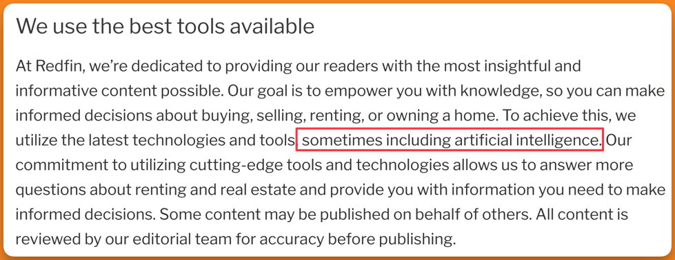 screenshot of Redfin editorial guidelines