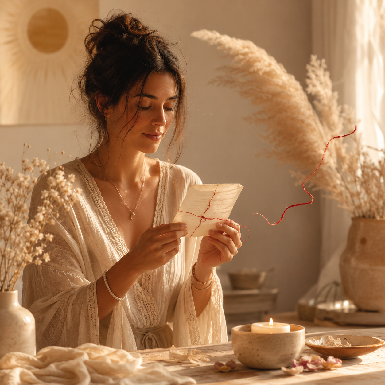 femme réalisant un rituel symbolique pour couper les liens transgénérationnels