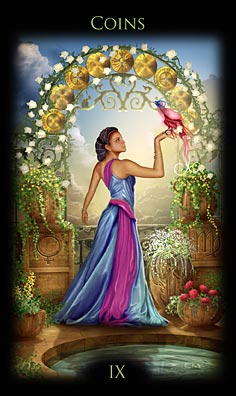 Nine of Pentacles from Legacy of the Divine Tarot