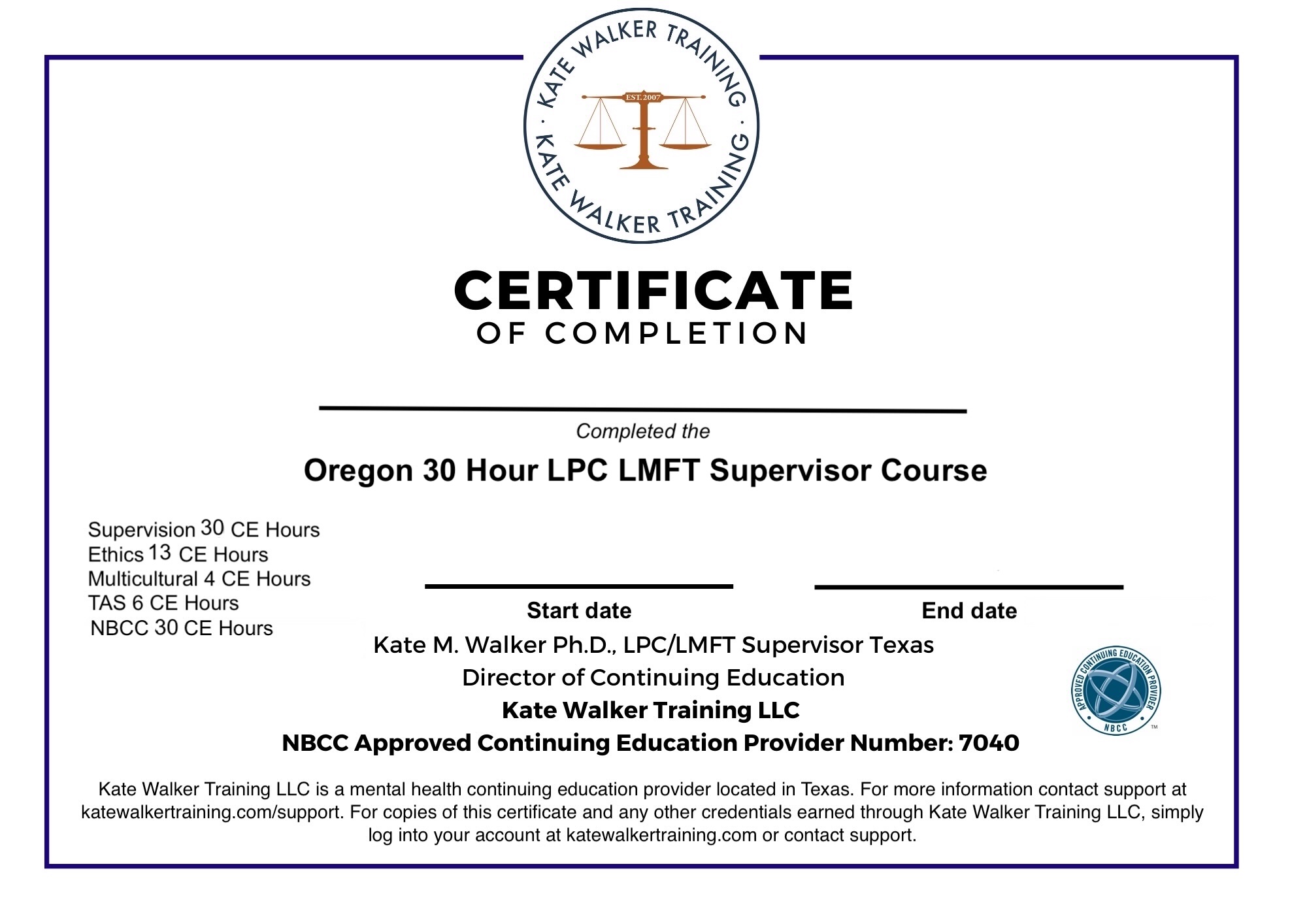 Oregon STC Certificate