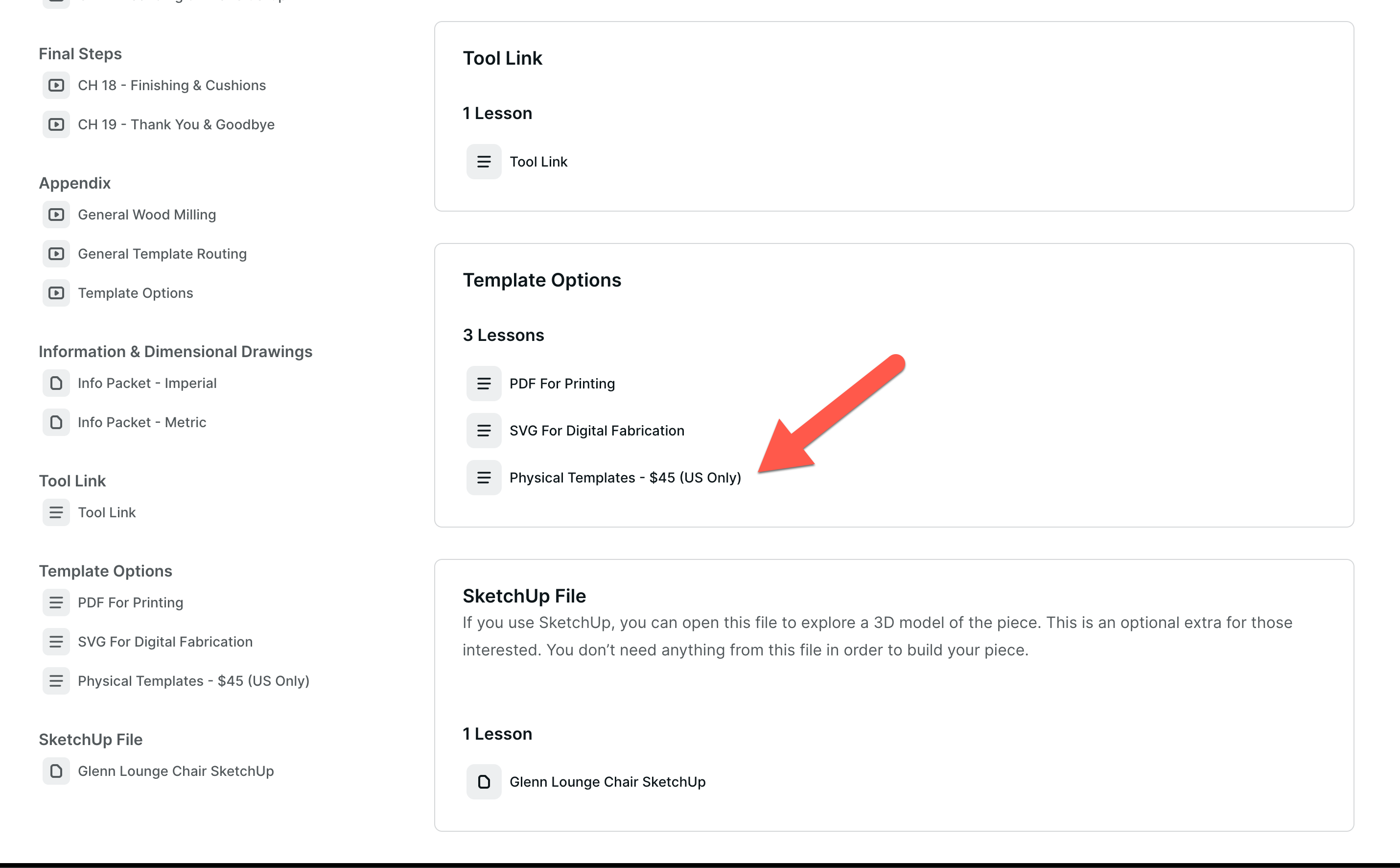 Screenshot of "Template purchsae option" from within a course