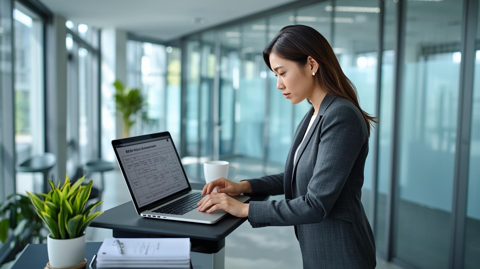 HR professional conducting BS7858 role risk assessment