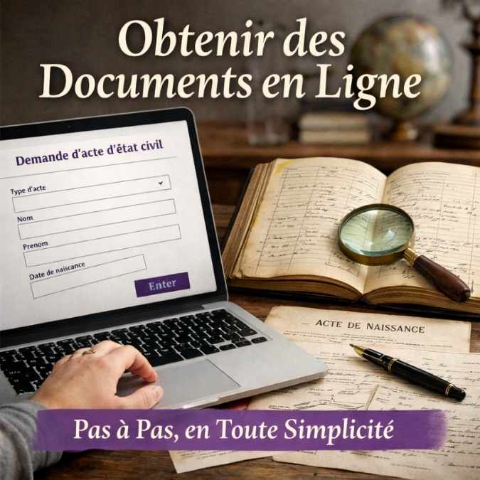 Démarches simples pour obtenir des documents d’archives en ligne dans une recherche transgénérationnelle, avec consultation d’actes d’état civil et registres anciens