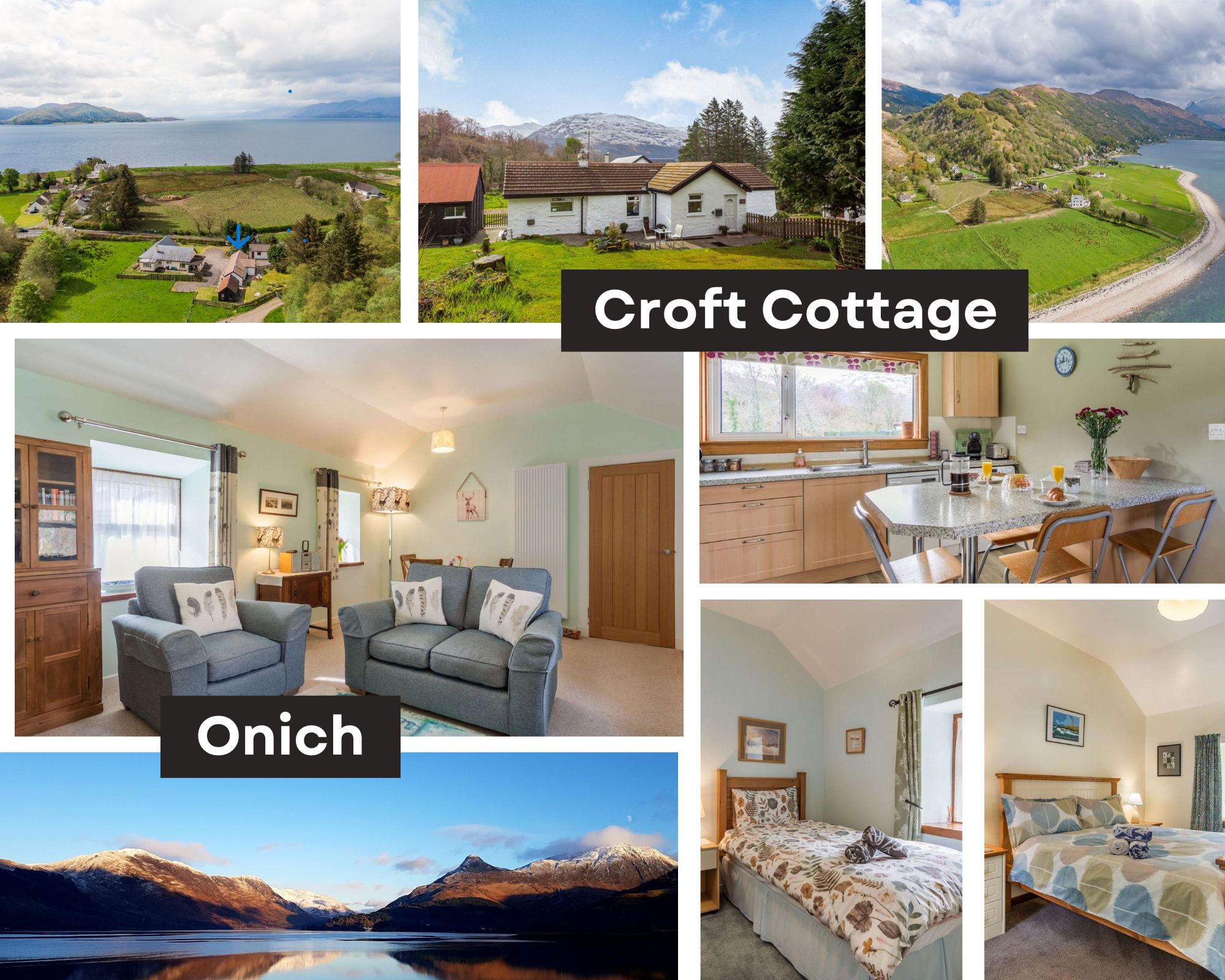 Croft Cottage in Onich surrounded by Highland hills near Loch Linnhe in the Scottish Highlands