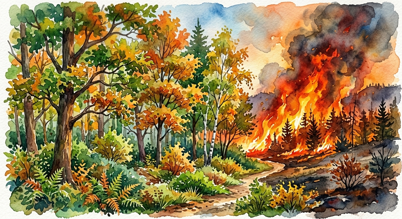 Loofbomen die beschermen bieden tegen een bosbrand