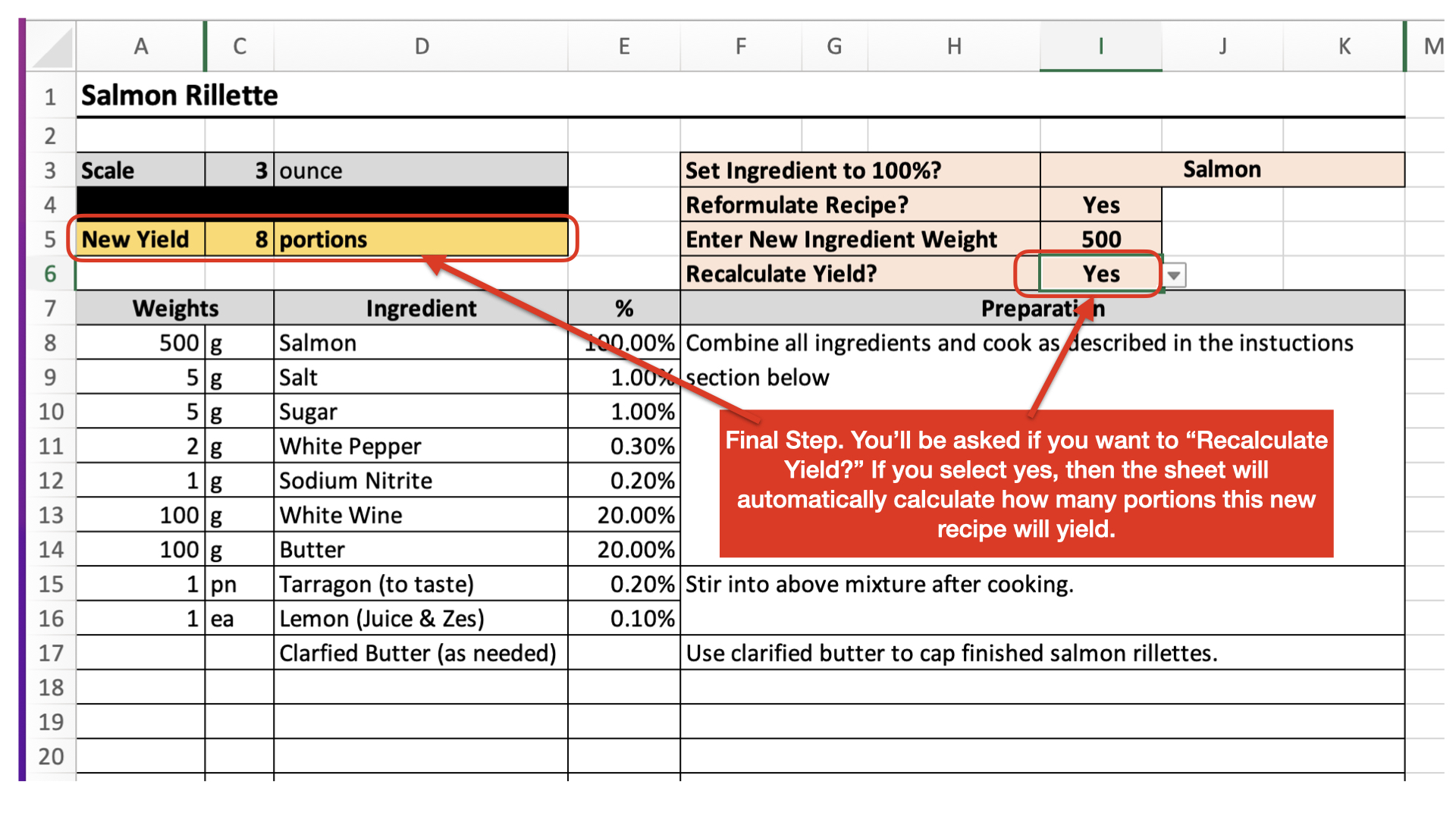 Adjusting the Yield Based on Reformulated Recipe