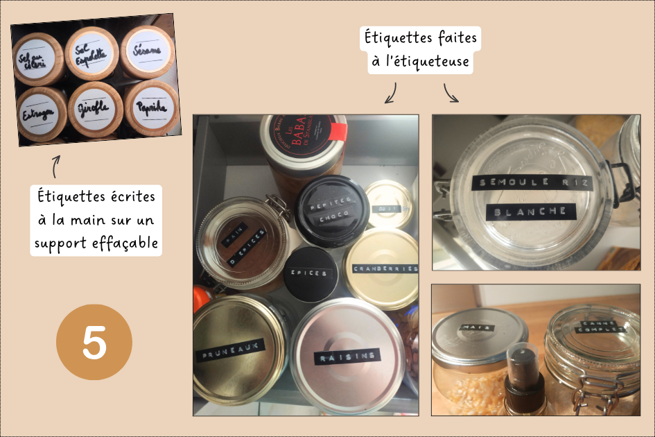 Étiqueter les bocaux pour trouver facilement.