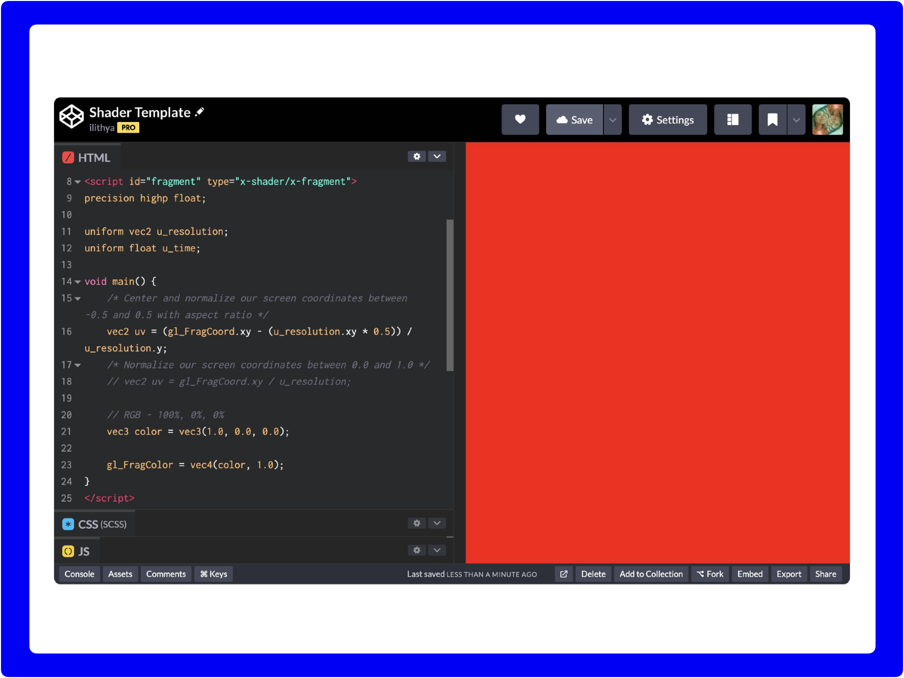 CodePen starter template with GLSL shader by ilithya
