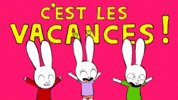 Simon le lapin qui annonce les vacances "c'est les vacances !"