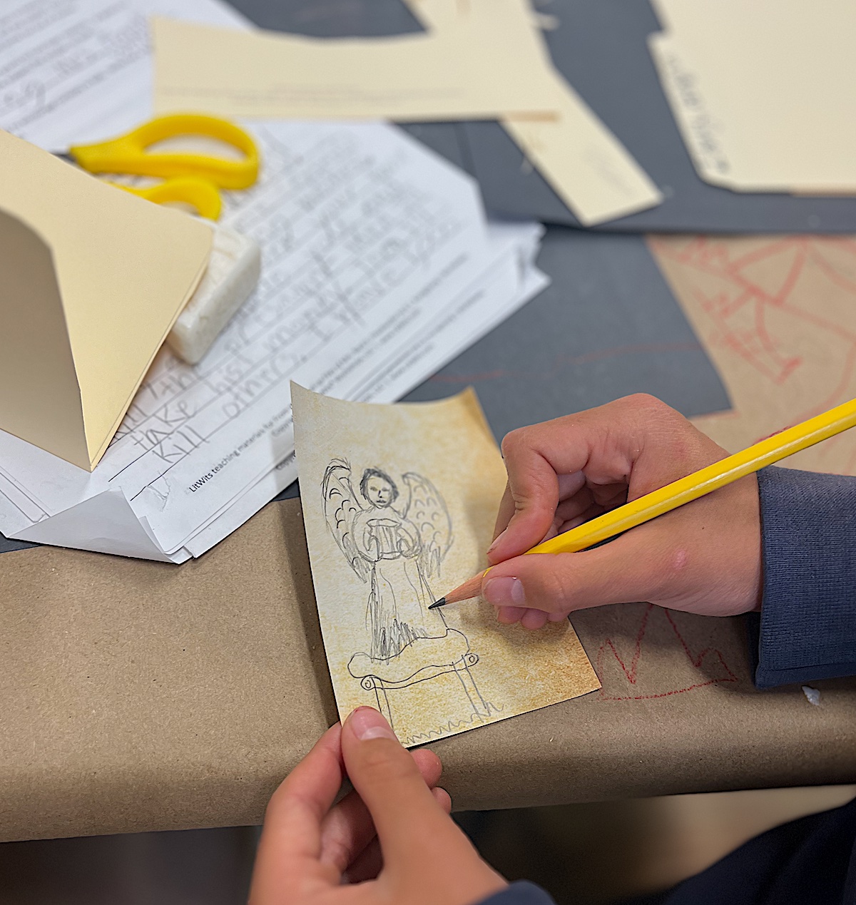 Sketching Angel on the back of Michelangelo's sonnet - a LitWits activity for teaching FROM THE MIXED-UP FILES OF MRS. BASIL E. FRANKWEILER by E.L. Konigsburg