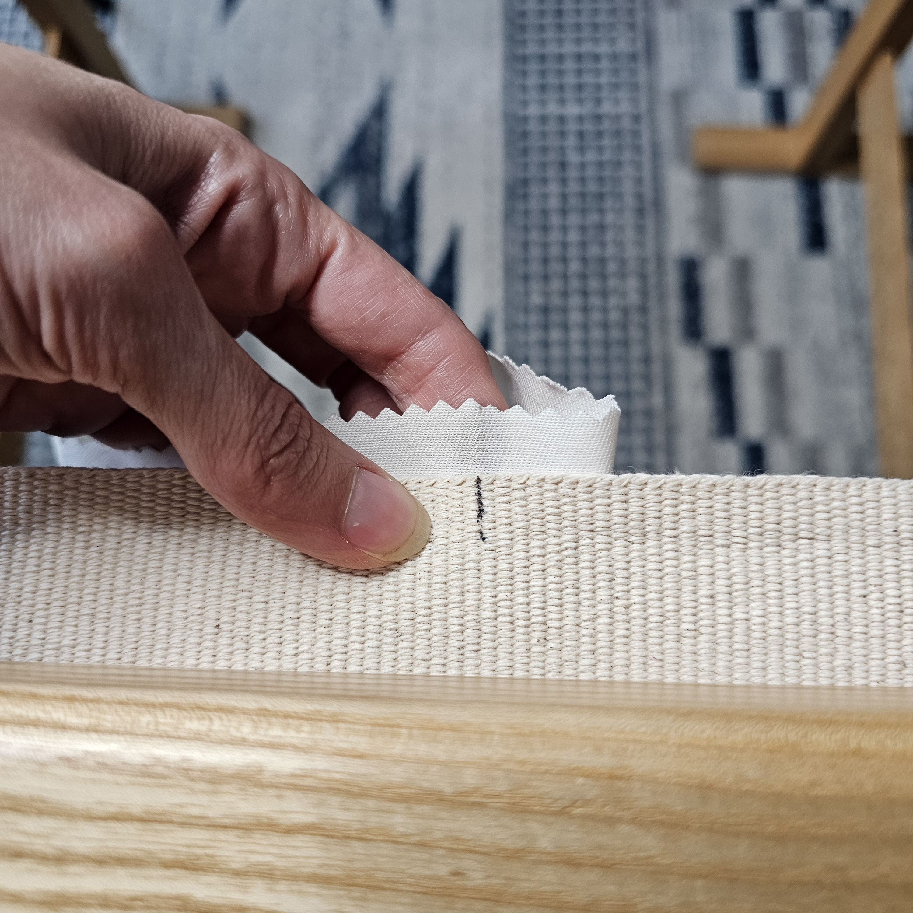 Align the center marks on the planks with the center crease of your fabric.