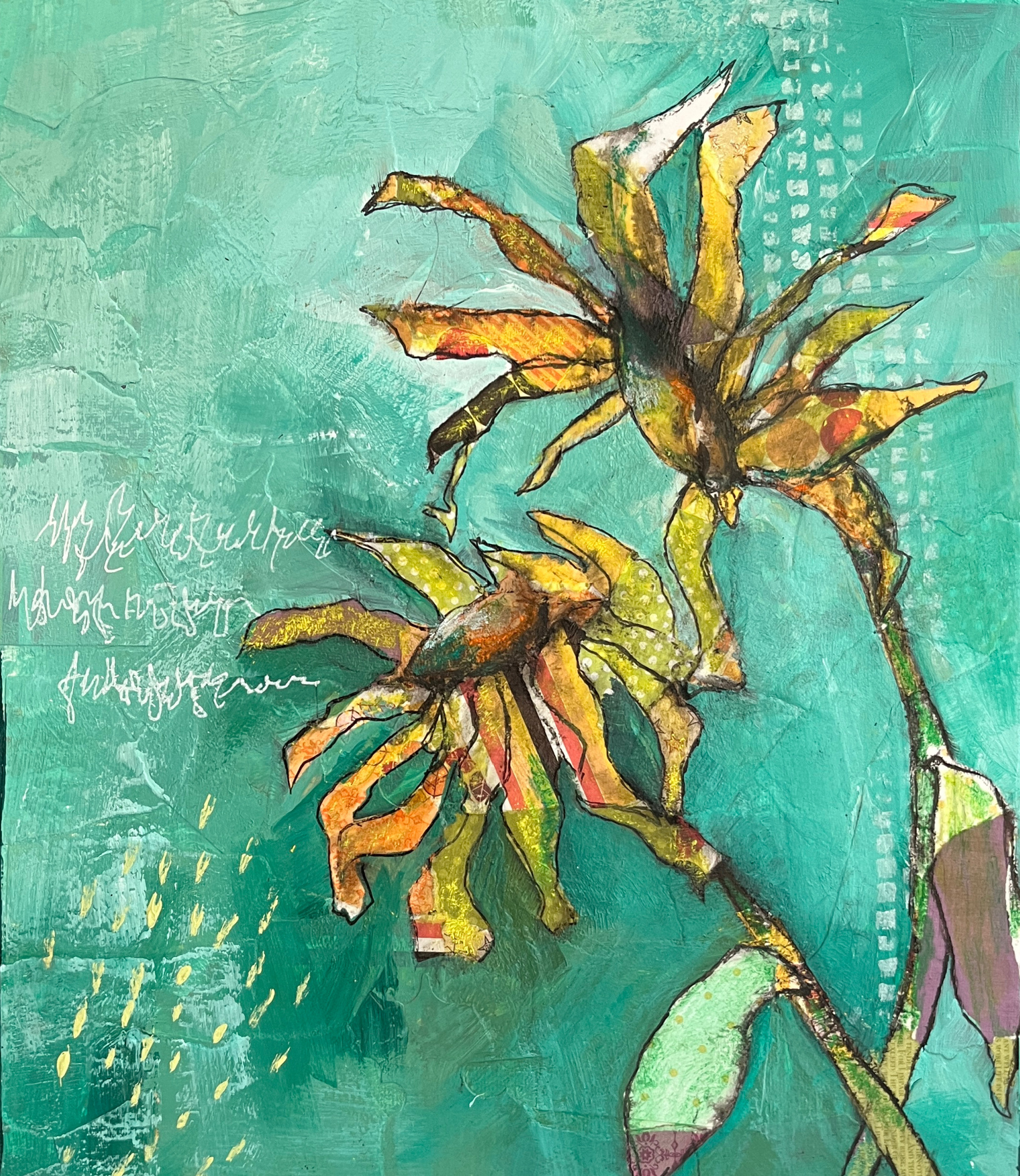 yellow wild flower mixed media art