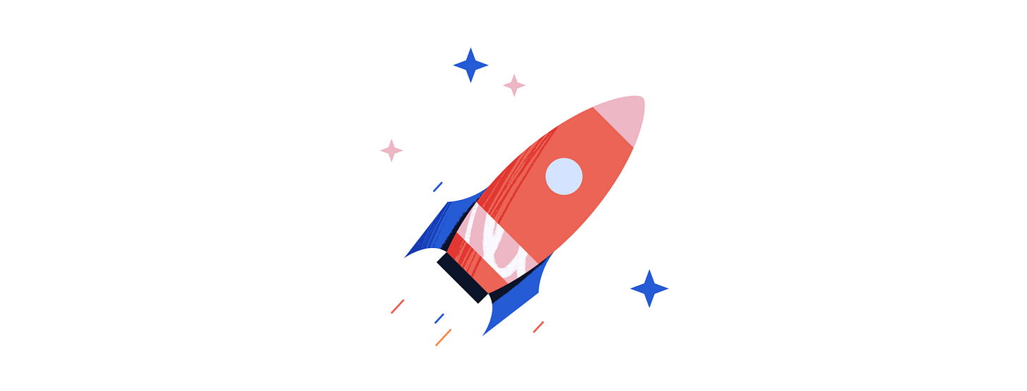 Rocket illustration on a white background.