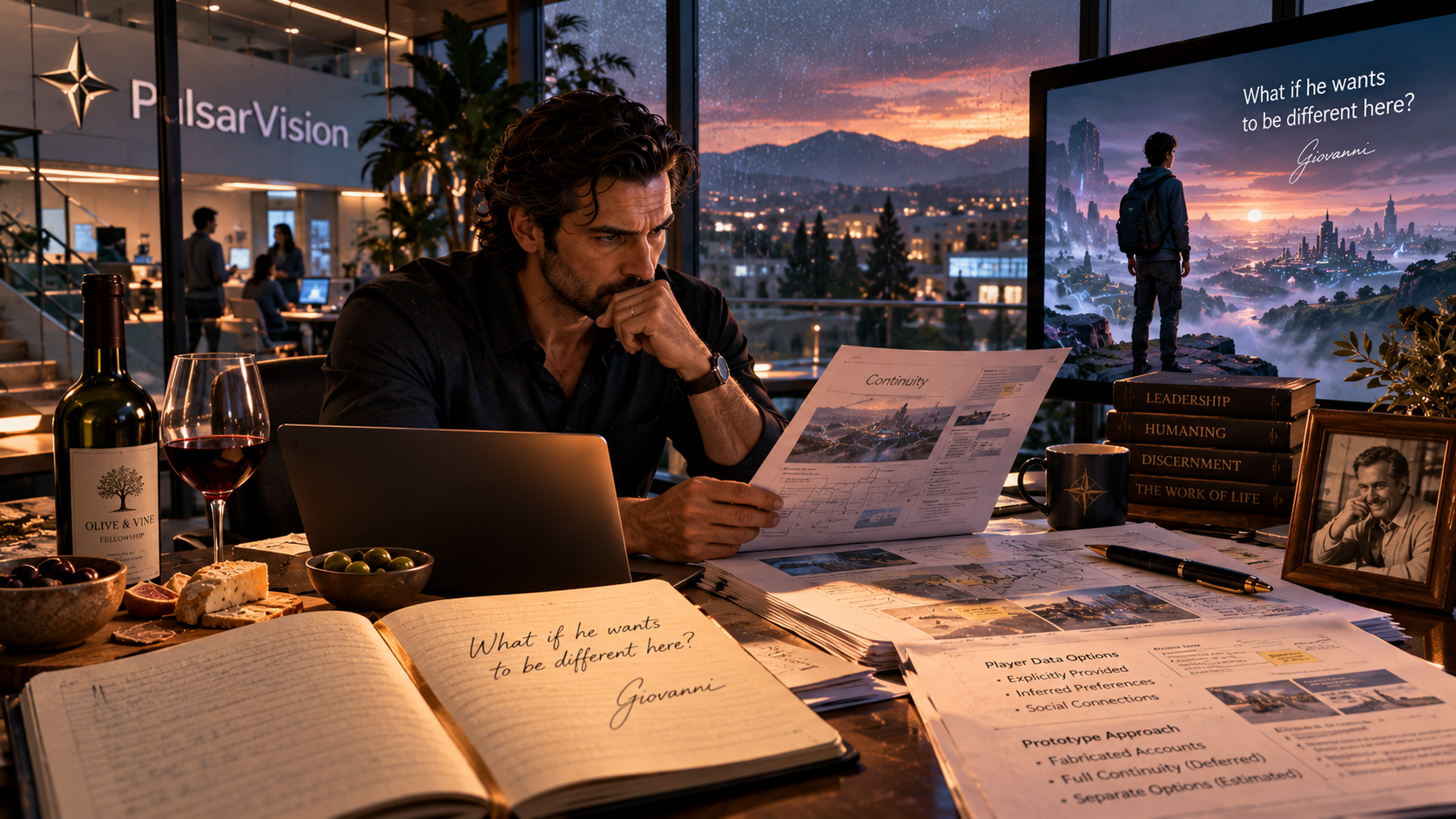 Man sitting at a desk reviewing documents.