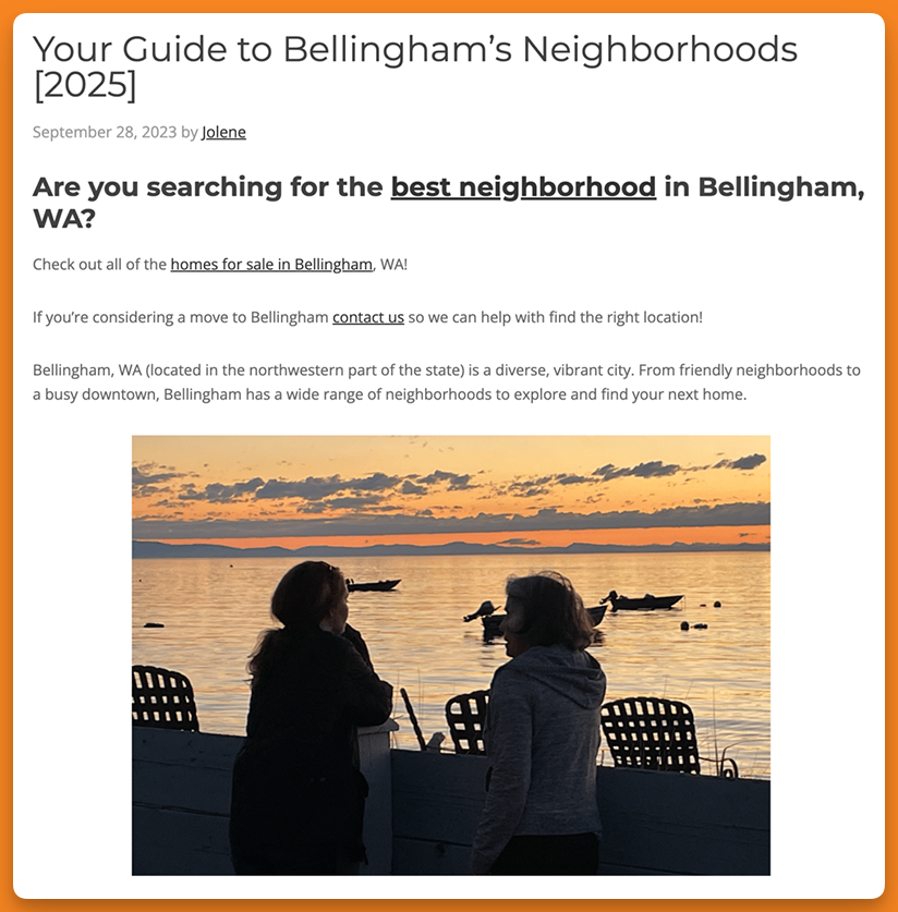 screenshot of Bellingham neighborhoods post