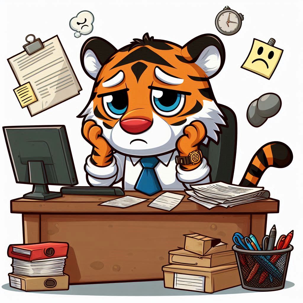 Sad tigger employee at work