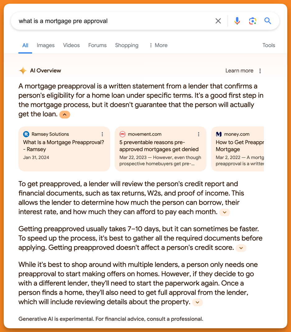 what is a mortgage pre approval AI Overview screenshot