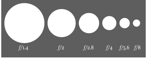 Grey and white graphic showing how aperture lets in light.