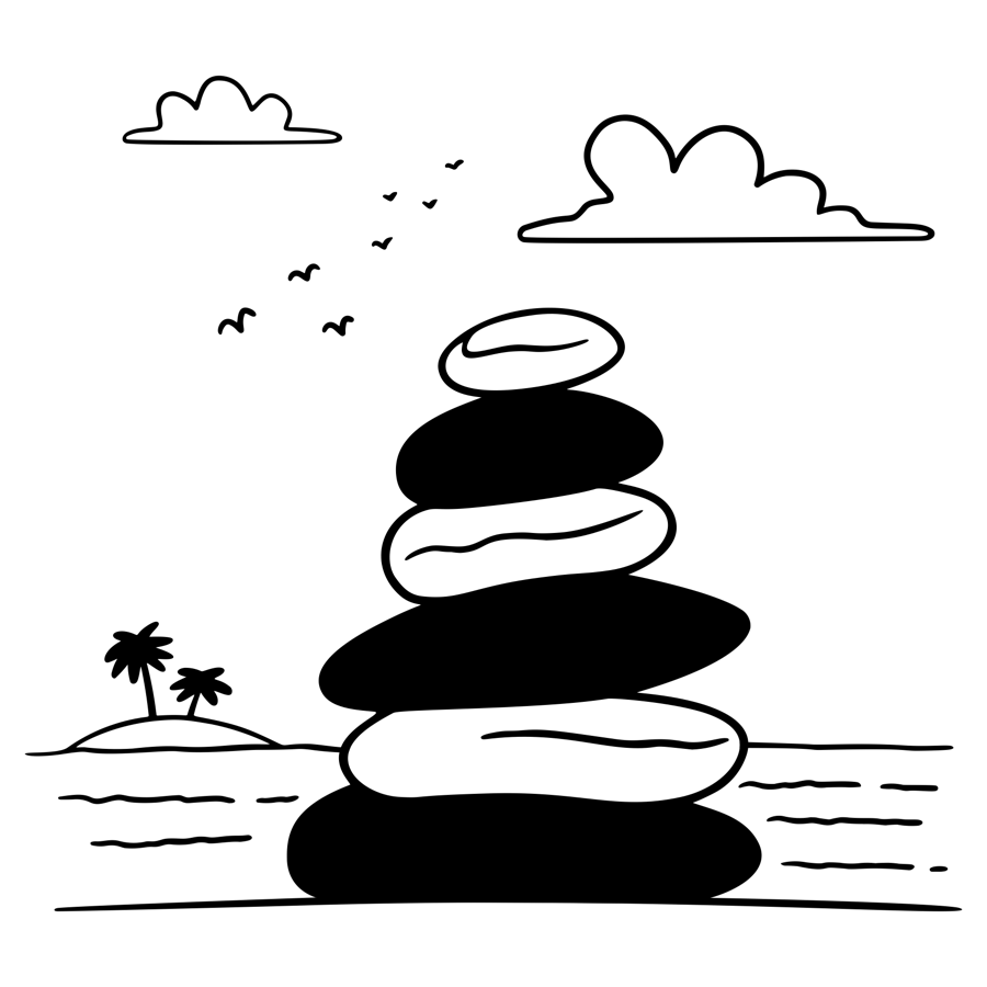 An illustration of tiny stones put one above the other as a meditation and mindfulness practice