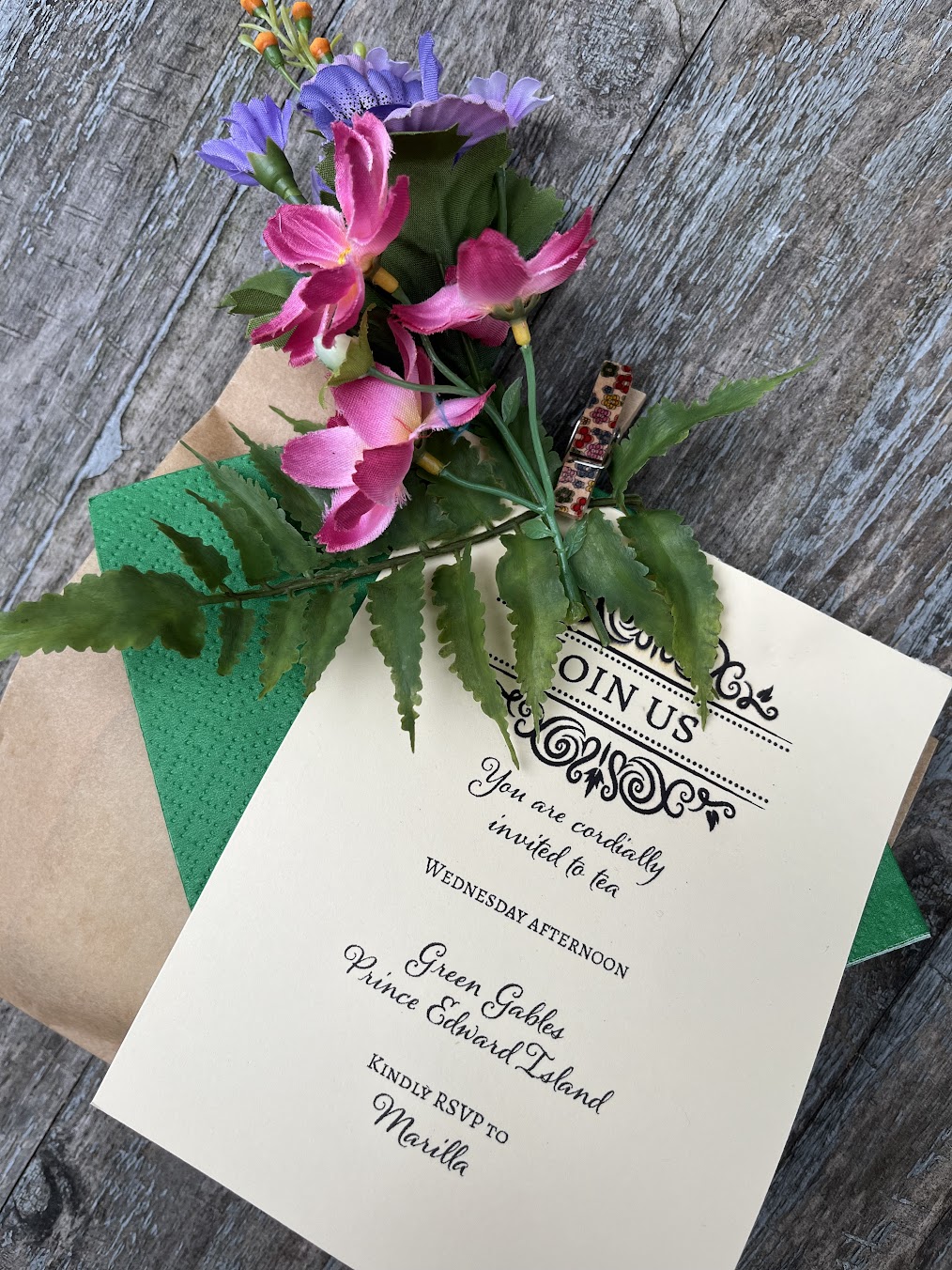 Tea invitation and frummery to impress Mrs. Allan, a la ANNE OF GREEN GABLES - a creative teaching idea from LitWits Workshops