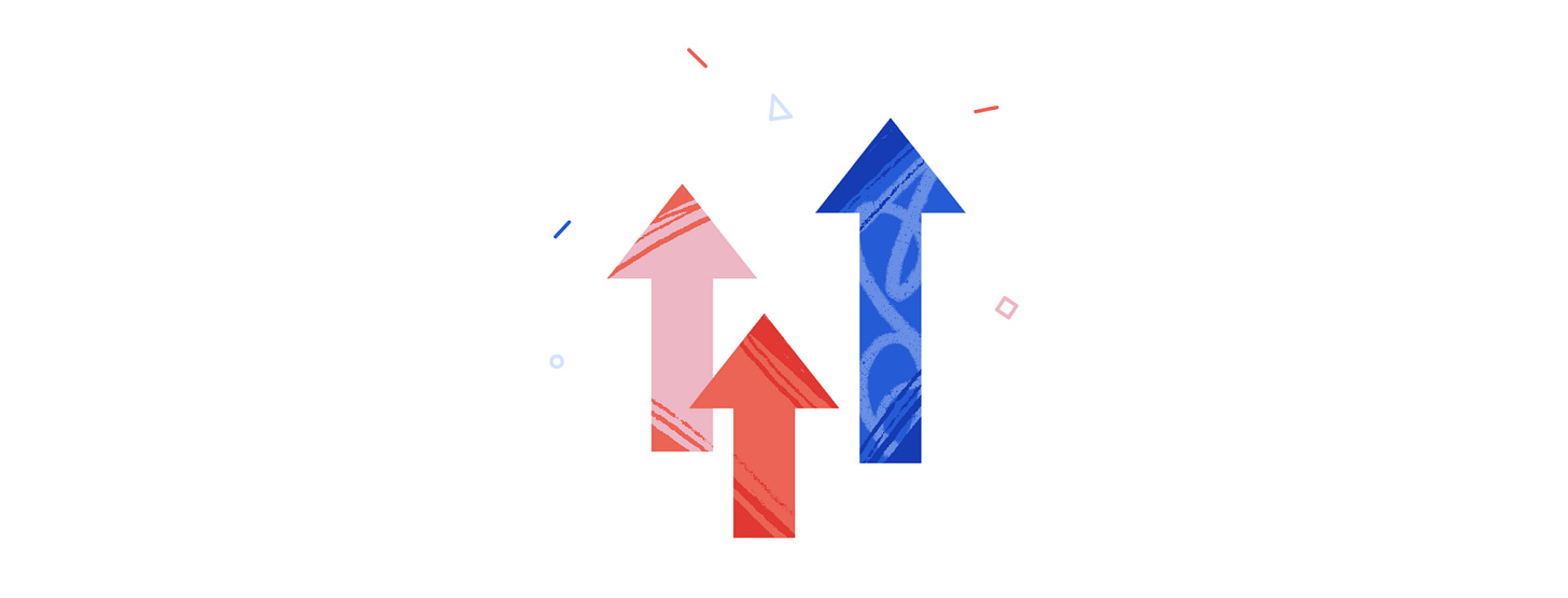 Arrows go up on a white background.
