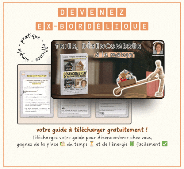 Devenez Ex-Bordélique avec le 28/4, guide pour désencombrer 4 pièces en 28 jours, à télécharger gratuitement pour organiser le temps à la maison : simple, pratique, efficace