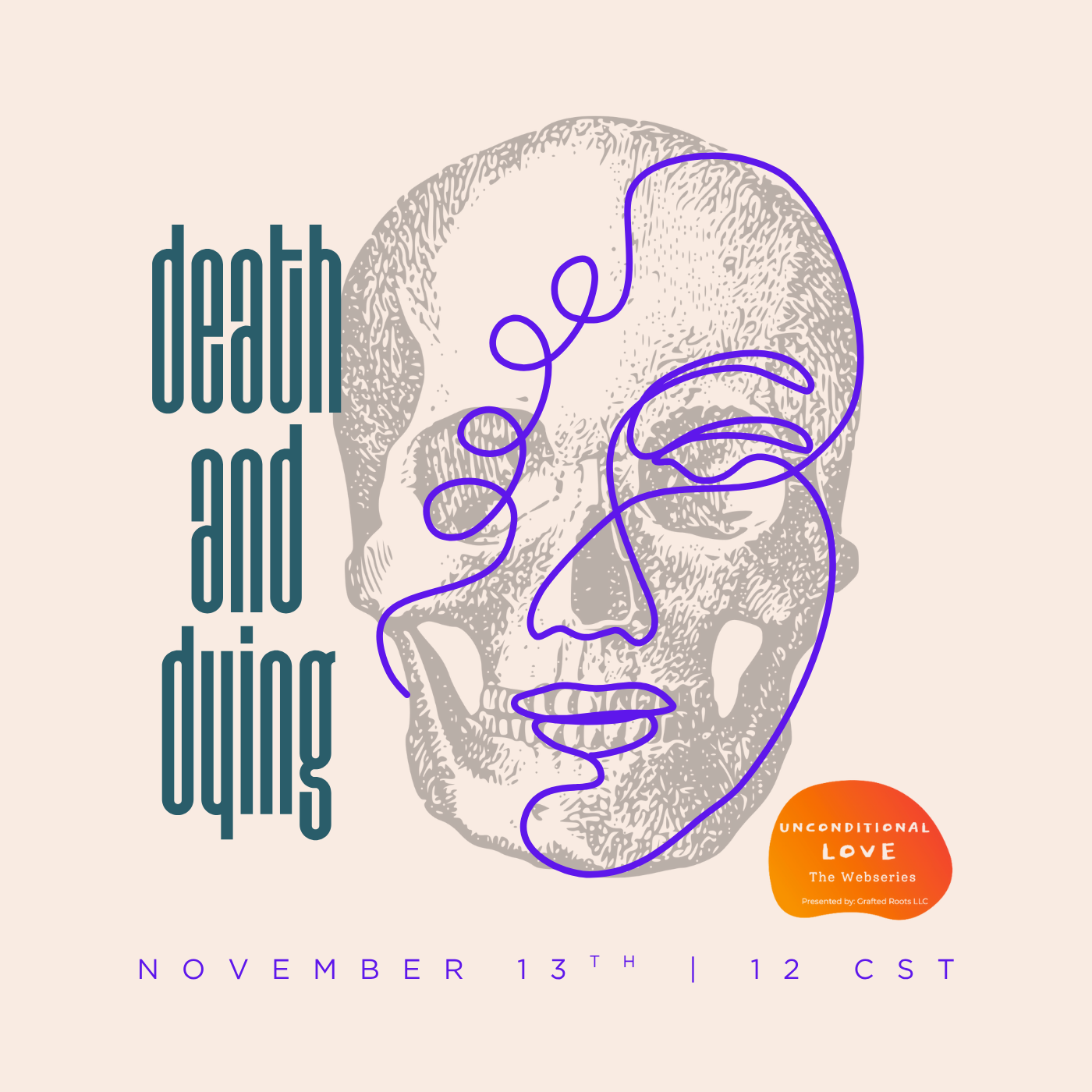 image of a line drawing face on a skull