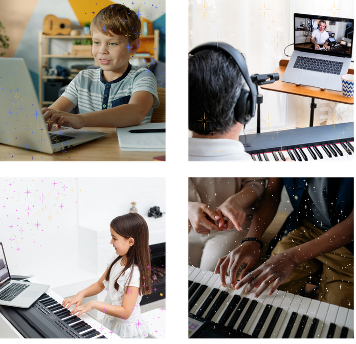 various images of students learning online
